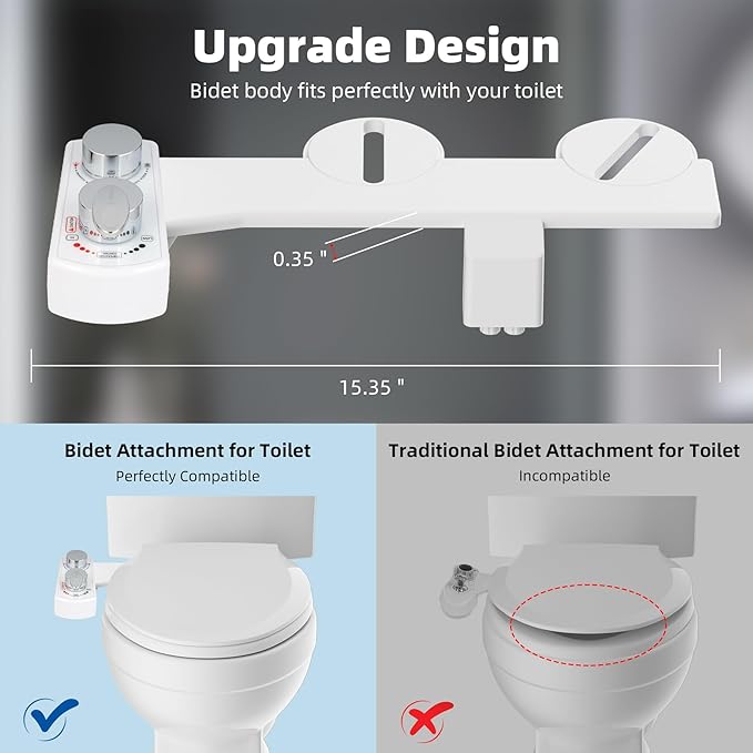 Hibbent Bidet Attachment for Toilet, Hot and Cold Water Spray Non-Electric Dual