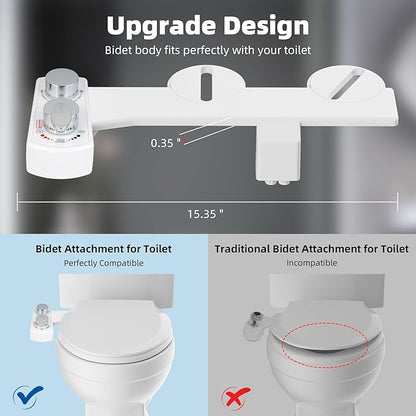 Hibbent Bidet Attachment for Toilet, Hot and Cold Water Spray Non-Electric Dual