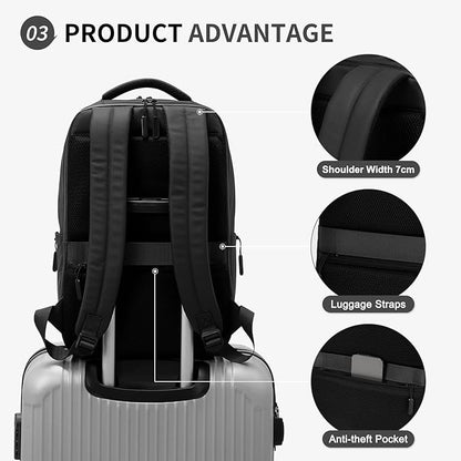 Waterproof Laptop Backpack for Men & Women, Flight Approved Anti-Theft Daypack with 15.6-inch Laptop Sleeve (Black)