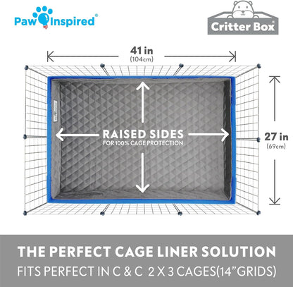 Paw Inspired Critter Box Washable Cage Liner with Raised Sides, Fleece Bedding with Waterproof Bottom, Edge Protected Pee Pads for Guinea Pigs, Rabbits, Hamsters, Small Animals (C&C 2x3 Size)