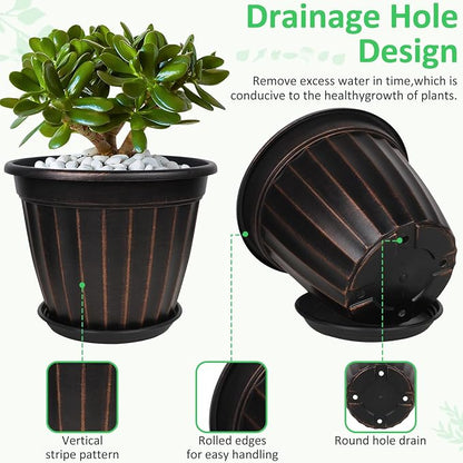 FGstyle 12 Inch Pots for Plants,4 Pack Tall Planters,Large Flower Pots with Drainage Hole & Saucer,Decorative Outdoor Planter for Planting Medium Large Plants(Black