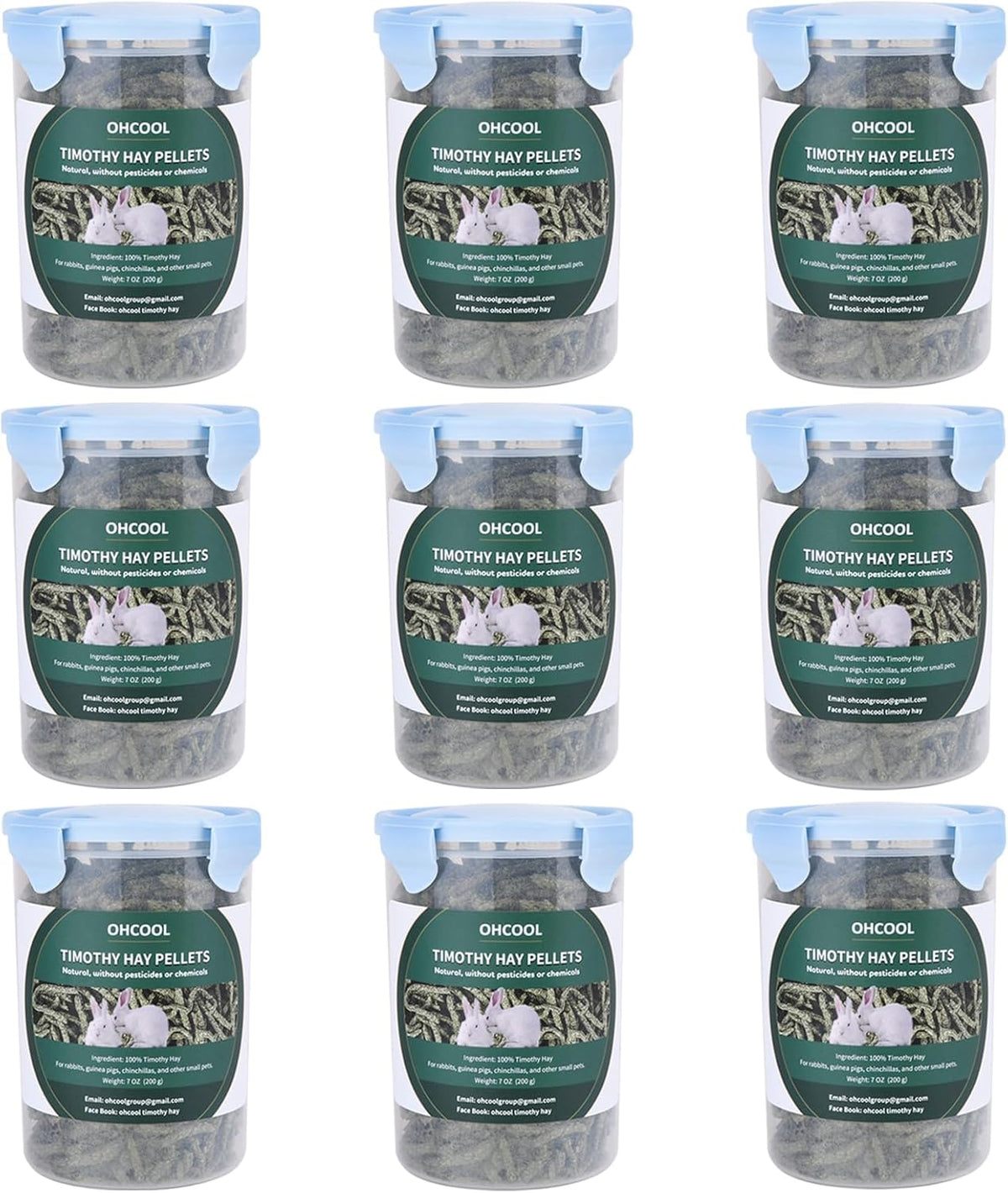 Timothy Hay Pellets 63oz (9 * 7 oz) - 100% Timothy Premium Nutrition Pellet for Tortoise, Rabbits 63 oz