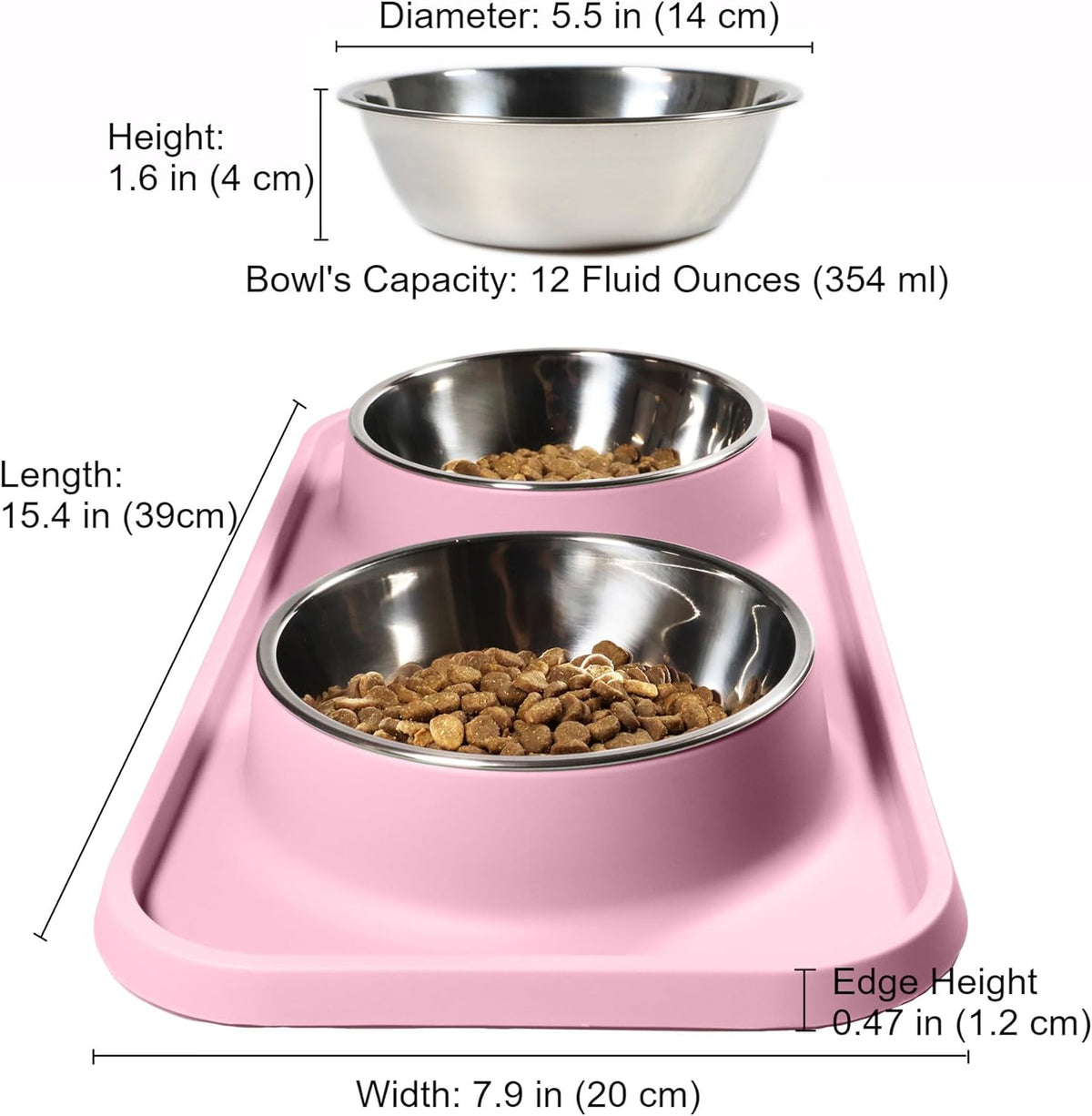 Cat Food Bowls, Cat Bowls Non-Skid and Non-Spill Silicone Pads with PP Stand, Removable Stainless Steel Food and Water Dishes for Cats, Small Size Dogs