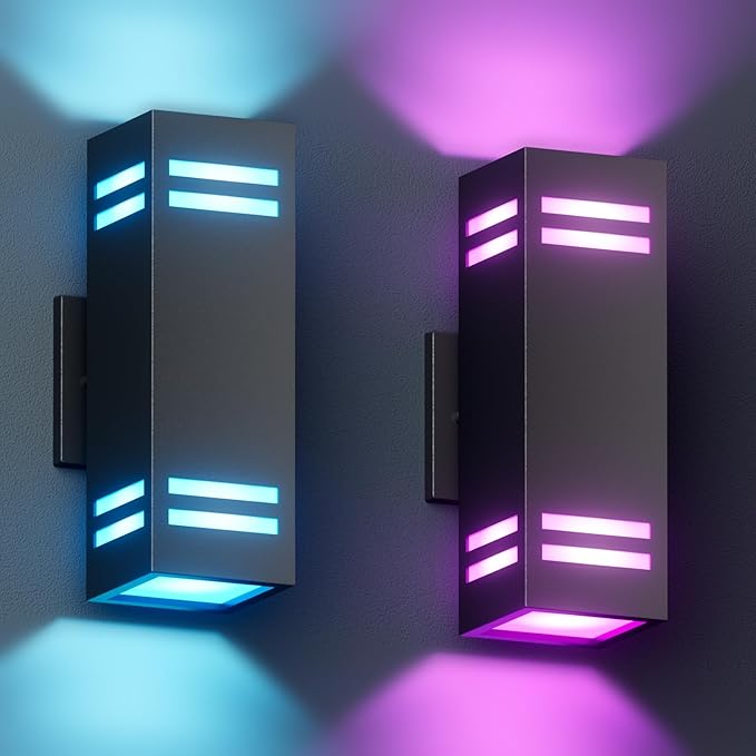 KIZON Modern Smart Porch Lights RGBCW, Dusk to Dawn Outdoor Lights Color