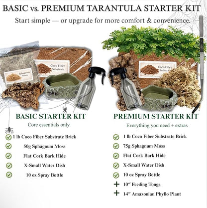 Tarantula Rehousing Supply Kit - Coco Fiber Substrate, Moss, Cork Bark Hide & Water Dish - Essential Terrestrial Tarantula Setup