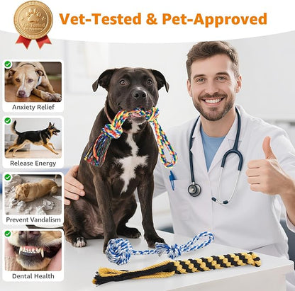 Dog Rope Toys for Aggressive Chewers - Heavy Duty 3 Packs Indestructible Cotton Dog Chew Toys for Small Medium Breed - Exercise Interactive Tug of War Dog Toy for Boredom, Teeth Clean(Mix Colors)