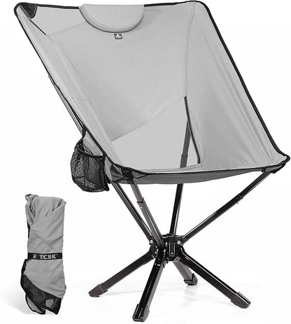 TCEK Portable High Back Camping Chair with Adjustable Height, Small Compact Outdoor Folding Chair for Adults Travel, Riselite Collapsible Lightweight Packable Camp Chairs, Easy Carry and Quick Setup