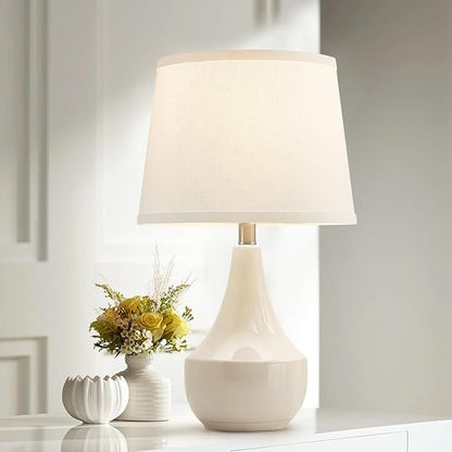 GyroVu Table Lamp Set of 2, 18.63” Ceramic Table Lamp Classic Beside Lamps Nightstand Lamp Modern Lamp for Living Room, Bedroom & Office Rocker Swtich Cream-LED Bulbs Included
