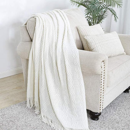 BOURINA Off White Throw Blanket 60x80 Inches Throw Textured Solid Soft Sofa Throw Couch Knitted Decorative Blanket