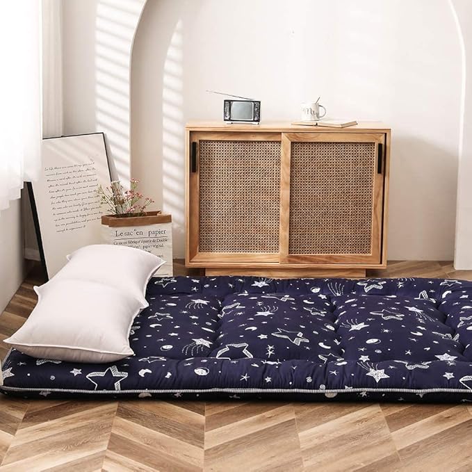 MAXYOYO Navy Star Futon Mattress Japanese Tatami Mat Foldable Bed Portable Camping Mattress Kids Sleeping Pad Floor Lounger Couch Bed, Full