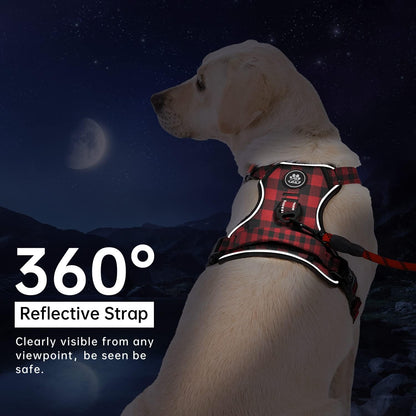 IVY&LANE No Pull Dog Harness with Leash Set, Reflective No Choke Pet Vest,Adjustable Oxford Dog Vest Harness with Easy Control Handle for Medium Lagre Dogs (Checkered Red,M)