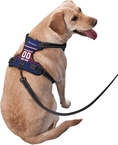 Personalized New York Dog Harness with Reflective Stripes Custom Name and Number Dog Vest Harness with Pet Traction Rope for Small Medium Large Dog