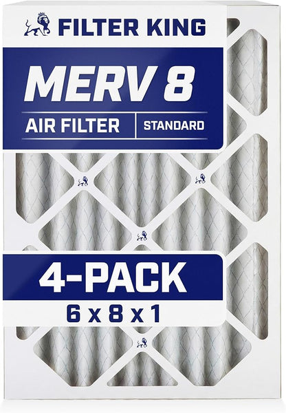 Filter King 6x8x1 Air Filter | 4-PACK | MERV 8 HVAC Pleated A/C Furnace Filters