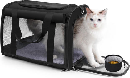 TWDEPART Cat Carrier Backpack - Multifunctional, Firm & Foldable with Roll-Up Shade, Breathable Design Includes Collapsible Bowl & Cushion (Black)