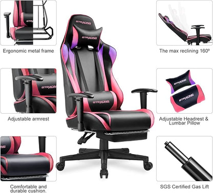 GTPLAYER Gaming Chair with Footrest, Ergonomic Computer Game Desk Chair, Reclining Game Chair Seat Height Adjustment, Swivel Rocker with Headrest and Lumbar (Colorful)