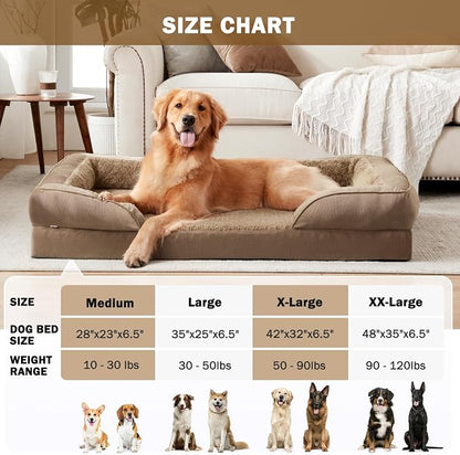 L Plus Orthopedic Dog Bed for Large Dogs, Washable Dog Sofa with Egg-Crate Foam, Waterproof Lining and Non-Skid Bottom