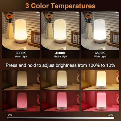 FRIDEKO HOME RGB Touch Bedside Lamp for Nightstand, 3 Color Temperatures Rechargeable Battery Night Light, Dimmable Mood Lighting for Bedroom Living Room Nursery, Breastfeeding, Kids, Adult