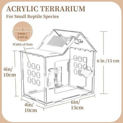 Jumping Spider Enclosure for Small Species, Acrylic Reptile Terrarium Habitat with Feeding Hole for Tarantulas, Praying Mantis, Gecko,Insects, Hermit Crab, Lizard, Snails Isopods - 6"*4"*6"