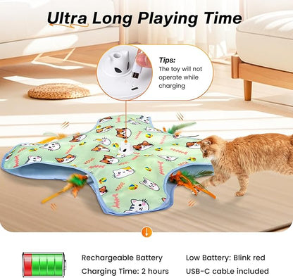 New Interactive Cat Toy for Indoor Cats Hide and Seek Cat Toy for Bored Indoor Adult Cats, Automatic Cat Kitten Toy with Moving Concealed Feathers, Non-Slip Suction, USB Rechargeable