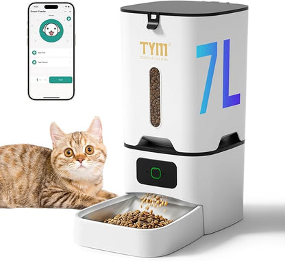 TYM Automatic Cat Feeder, 7L Timed Dry Food Dispenser, APP Control Auto Feeder