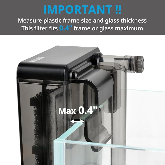 NICREW Slim Aquarium Filter, Quiet Fish Tank HOB Filters for up to 5 Gallon Aquariums, Adjustable Flow, 42 GPH, 3W
