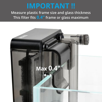 NICREW Slim Aquarium Filter, Quiet Fish Tank HOB Filters for up to 5 Gallon Aquariums, Adjustable Flow, 42 GPH, 3W