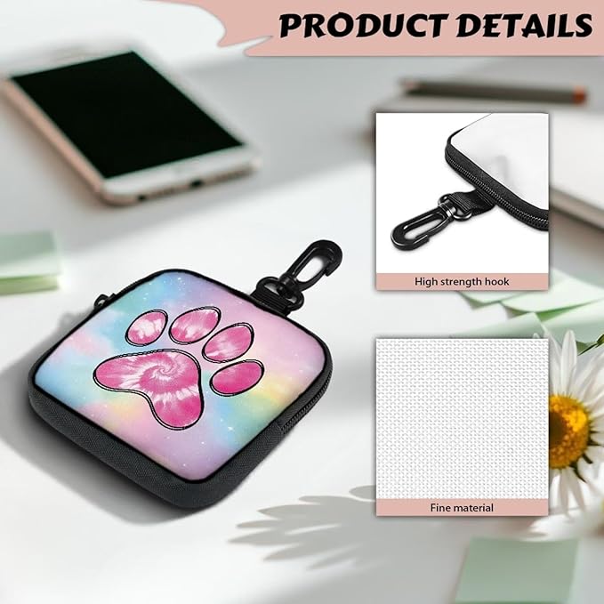 KEIAHUAN Pink Dog Paws Dog Treat Pouch Small Fanny Zipper Pack Holder for Puppy Hands-Free Snack Pouch for Dog Training, Walks & Outdoor Use