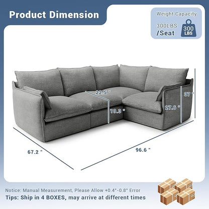 Lopzeho Cloud Modular Sectional Sofa, Waterproof Down Filled Sectional Sofas, High Backrest 4 Seater Sectional Couches for Living Room, Modern Modular Couch with Removable Cover, Dark Gray