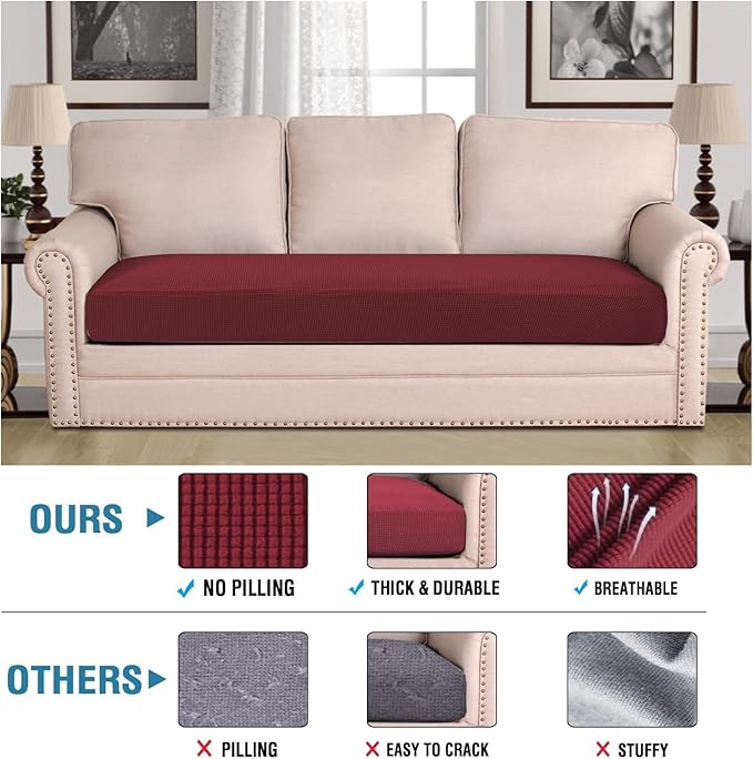 H.VERSAILTEX Super Stretch Individual Seat Cushion Covers Sofa Covers Couch Cushion Covers Slipcover Sets Thick Jacquard Textured Twill Fabric (1 Piece Sofa Cushion Cover, Burgundy Red)