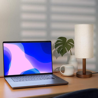 Small Table Lamp for Bedroom, Nightstand Lamp Linen Lampshade Bedroom Wood Base Small Bedside Lamp for Night Stands, Desk Lamps for Reading Living Room, Office (LED Bulb Included) (Black-Walnut Wood)