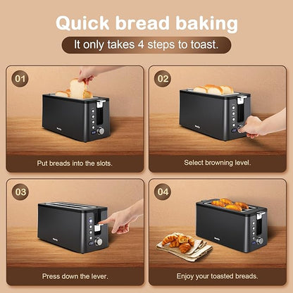 Mecity 4 Slice Toaster, Long Slot Toaster