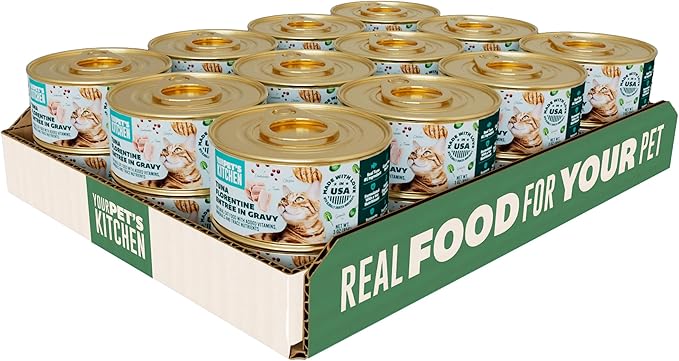 YOUR PET'S KITCHEN Canned Wet Cat Food, Tuna Florentine Entrée in Gravy - 3 oz Cans (Pack of 24), Made in The USA with Real Tuna