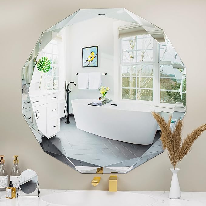 Suidia Bathroom Mirror, Frameless Bathroom Mirror