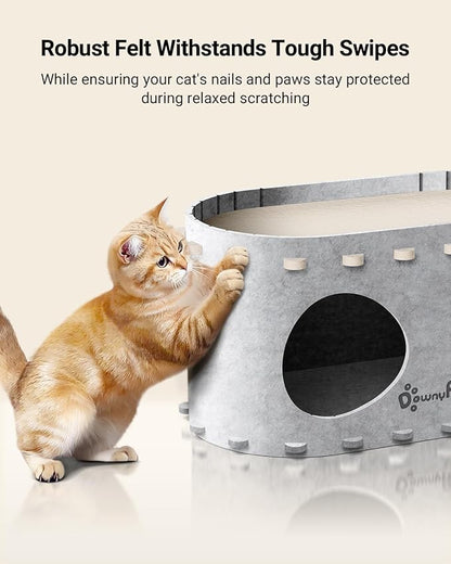 DownyPaws Cat House for Indoor Cats, Cat Bed Cave for Multiple & Large Cats Up to 22 Lbs, Scratch Resistant Peekaboo Cat Caves, Foldable Tunnel Enclosed Bed, PeekaPurr, Marble
