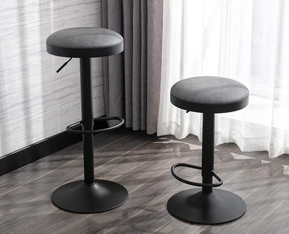 EALSON Modern Swivel Bar Stools Set of 6 Adjustable Counter Height Backless Barstools with Metal Base Leather Upholstered Round Bar Stool Chairs for Kitchen Island/Pub/Breakfast Bar, Grey