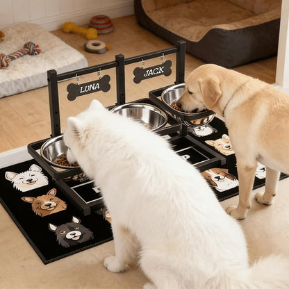 SHAINFUN Elevated Dog Bowls for Medium/Large Dogs with Mat, 6 Height Adjustable Raised Dog Bowls, Three Large 58oz Food Water Stainless Steel Bowls