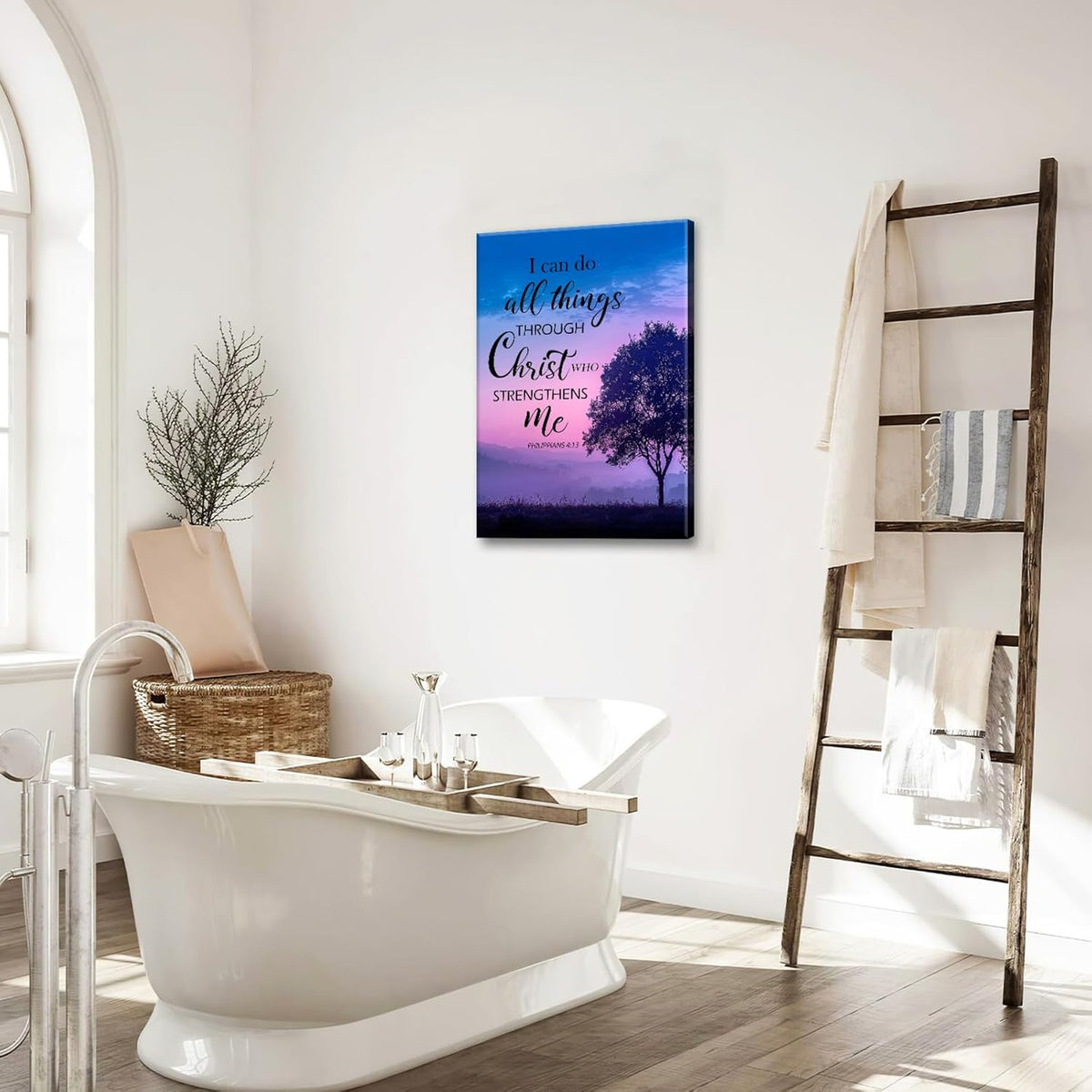 Christian Tree Wall Art I Can Do All Things Canvas Wall Decor Prints Framed Painting Purple Pictures Gifts Artwork for Bathroom Bedroom 16"x24"