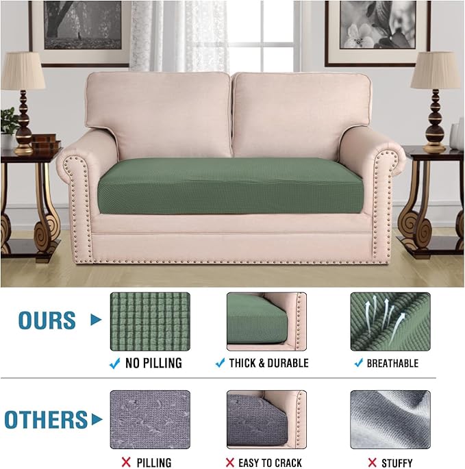 H.VERSAILTEX Super Stretch Individual Seat Cushion Covers Sofa Covers Couch Cushion Covers Slipcover Sets Thick Jacquard Textured Twill Fabric (1 Piece Loveseat Cushion Cover, Loden Frost)