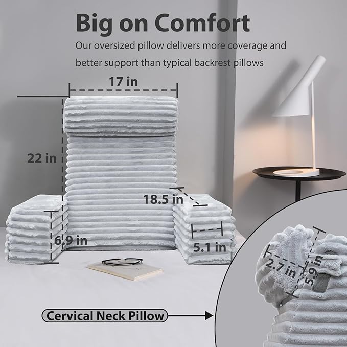 ENITYA Back Pillow for Bed Sitting up, Reading Pillow for Sitting in Bed Adult, Back Support Chair Pillow for Sitting up Reading/Resting/Post Surgery/Watching TV/Gaming,Light Grey