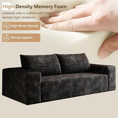 Cloud Loveseat Sofa, Modern Corduroy 2-Seater Couch with Deep Seat, No Assembly Required Memory Foam Sofa, Boneless Sofa in a Box for Bedroom, Apartment, Office,Small Space (Black,63in)