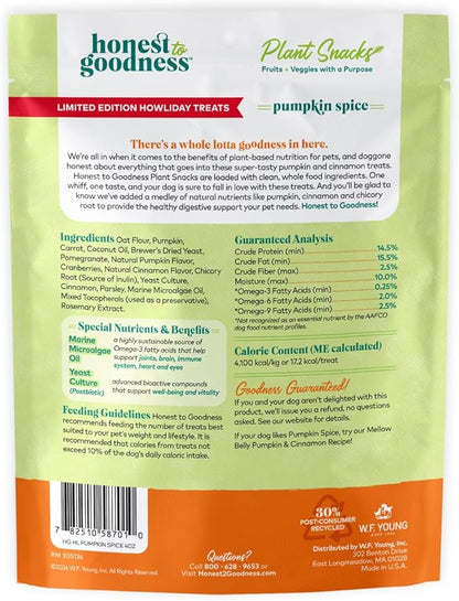 Honest to Goodness Plant Snacks Limited Edition Holiday Pumpkin Spice Dog Treats, 4oz