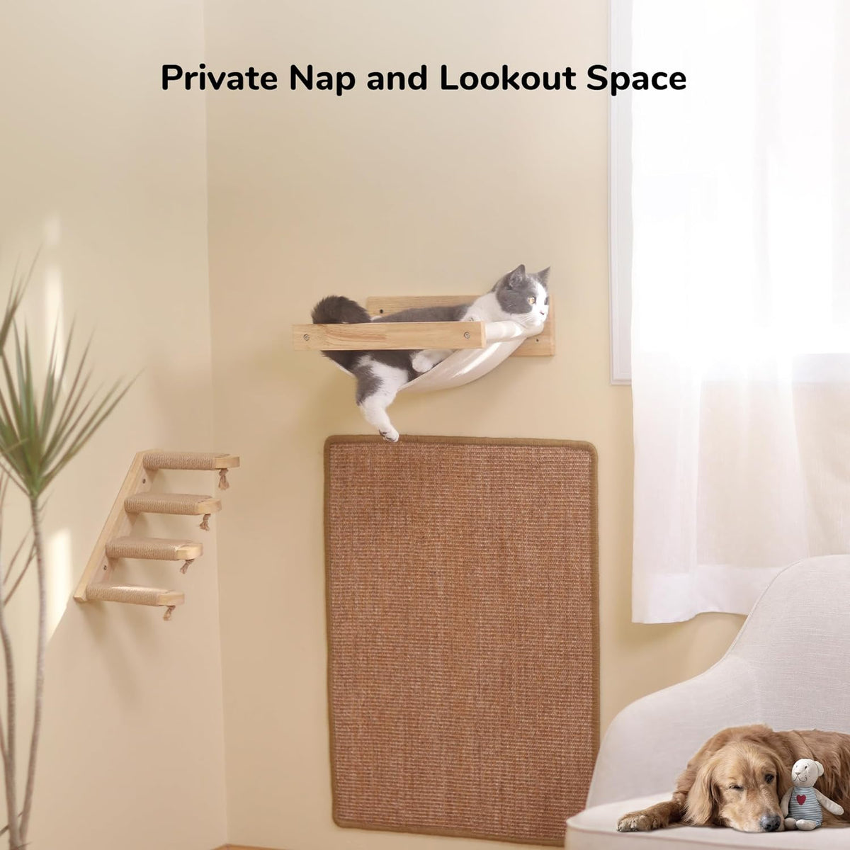 FUKUMARU Hammock Wall Mounted Cat Beds and Perches, Wooden Kitten Walls Furniture, Stable Cats Shelves for Sleeping, Playing, Climbing, and Lounging, Black Stripe