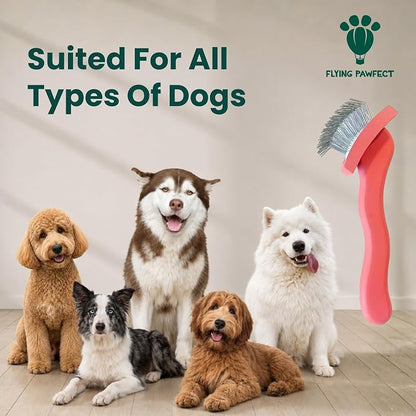 Slicker Brush for Dogs - Long Pin for Poodles, Doodles & Long Haired Dogs, Deshedding & Dematting Tool, Slicker Dog Brushes for Grooming (Coral, Curved Small)