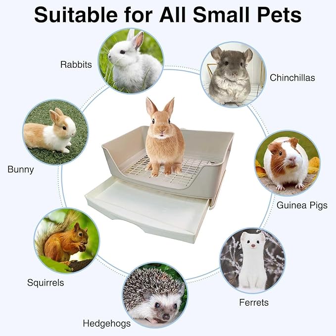 kathson Large Rabbit Litter Box Trainer, Potty Corner Toilet with Drawer Bigger Pet Pan for Adult Hamster, Guinea Pig, Ferret, Galesaur, Bunny and Other Animals (Brown)