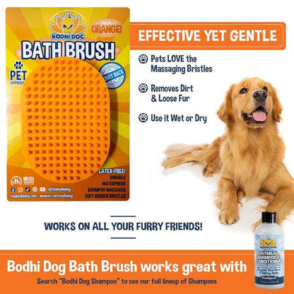 Bodhi Dog Shampoo Brush - Pet Grooming & Bath Supplies for Dogs and Cats - Bath Brush for Long & Short Hair - Premium Scrubber for Shower, Showerhead, Sprayer & Bathing (One Pack, Orange)