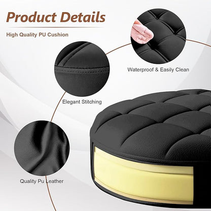 JPBSTO Small Rolling Stool with Wheels, PU Leather Height Adjustable Vanity Work Task Stool, 360 Swivel, Padded Seat Cushion, for Salon, Home, Office