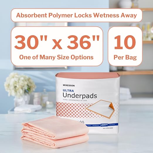 McKesson Underpads Bed Pads, Heavy Absorbency, 30 x 36 in, 10 ct | Chux Pads for Adults and Elderly, Baby Changing, Pee Pad for Pets