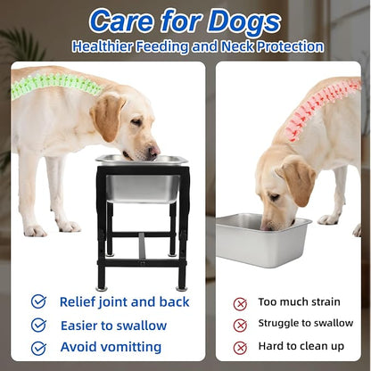 YUEPET Outdoor Elevated Dog Water Bowl, 1.25 Gallon Bowl for Dogs | 4 Adjustable Heights, 1.25 Gallon Stainless Steel Bowl, Raised Stand, Food and Water Use, Indoor Outdoor Use, Large Dogs