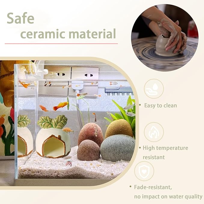 Aquarium Decor Cave Betta Fish Aquarium Accessories Ornaments Hiding Cave Daikon House Hideout for Shrimp Cichlid Hermit Crab, Octopus Hiding Breeding for Tank (White)