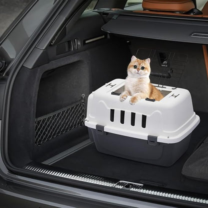 MoNiBloom 18-Inch 2-Door Top Loading Cat Carrier, Plastic Dog Crate Hard-Sided Dog Travel Carrier for Small Dogs and Cats, Ventilation and Security Lock Design for Pets up to 10 lbs (Grey)